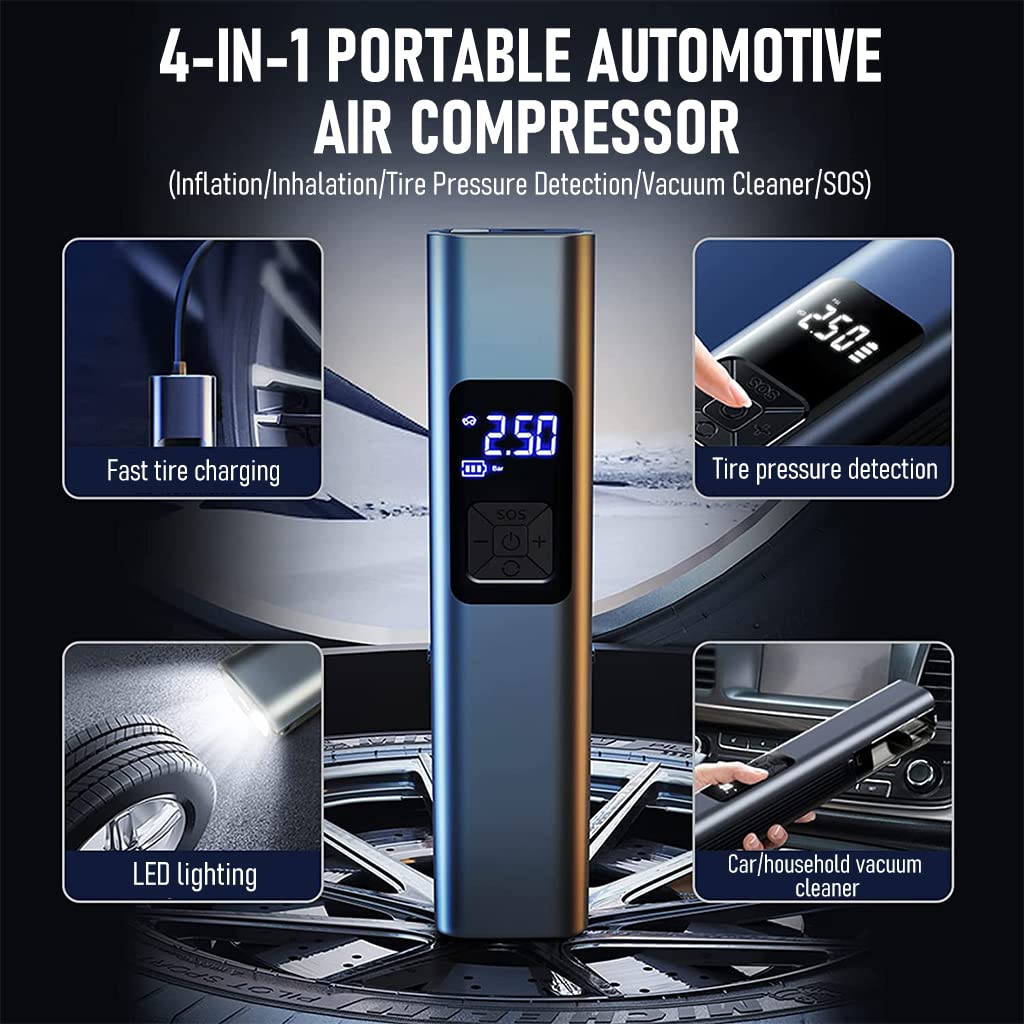 STHIRA 4-IN-1 Cordless Tyre Inflator for Car 4000mAh Car Tyre Inflator Pump with Vacuum Cleaner, Pressure Gauge, LED Light, Tire Inflator with Inflation Valve, Nozzle Adapter, Brush Head, Storage Bag STHIRA 4-IN-1 Cordless Tyre Inflator for Car 4000mAh Car Tyre Inflator Pump with Vacuum Cleaner, Pressure Gauge, LED Light, Tire Inflator with Inflation Valve, Nozzle Adapter, Brush Head, Storage Bag